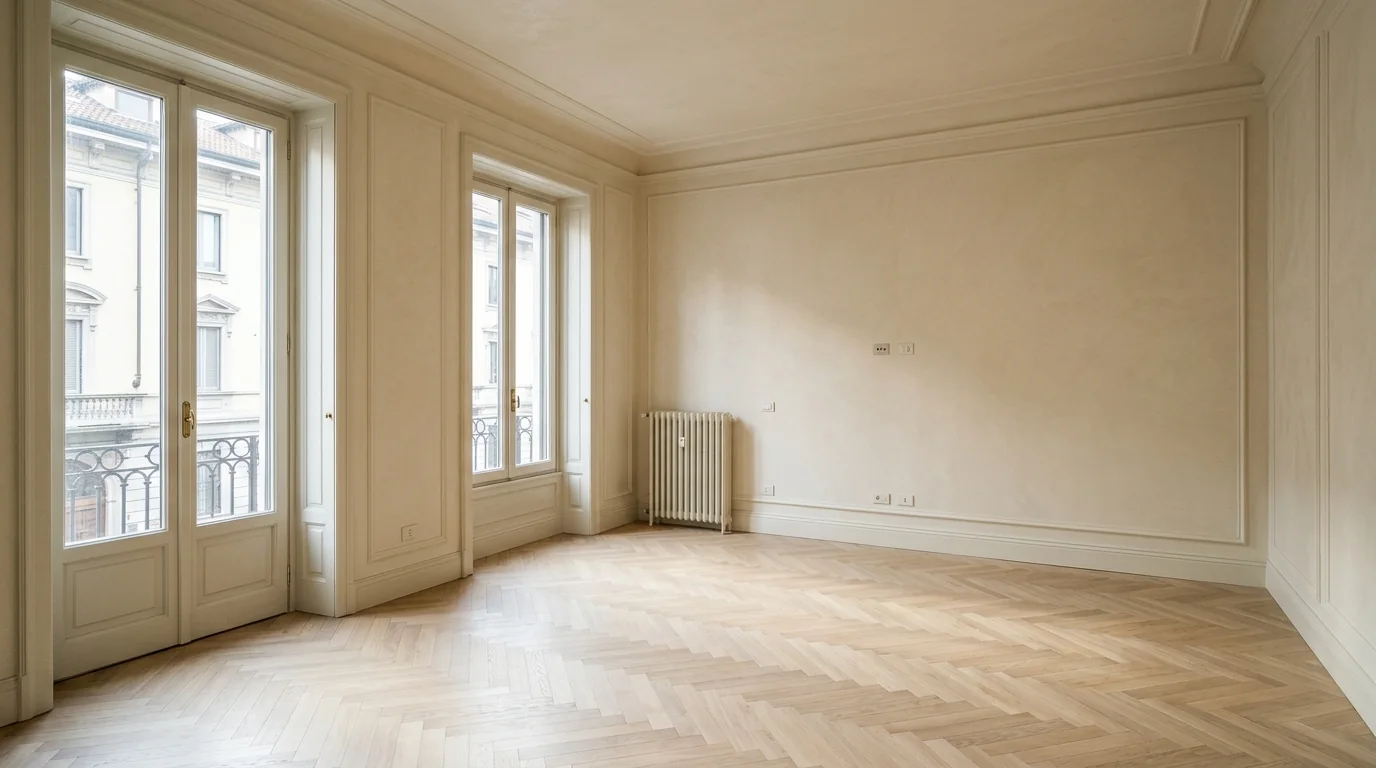 An empty Milan apartment living room before virtual staging.